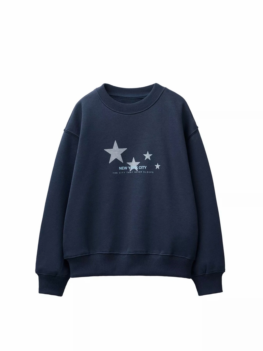 ZARA Sparkly Star & Text Print Cropped Navy Sweatshirt 9-10 Years Girls